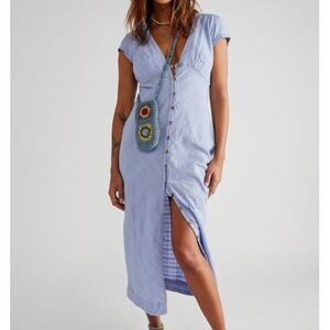 Free People New In Town Midi Dress Blue Small NEW